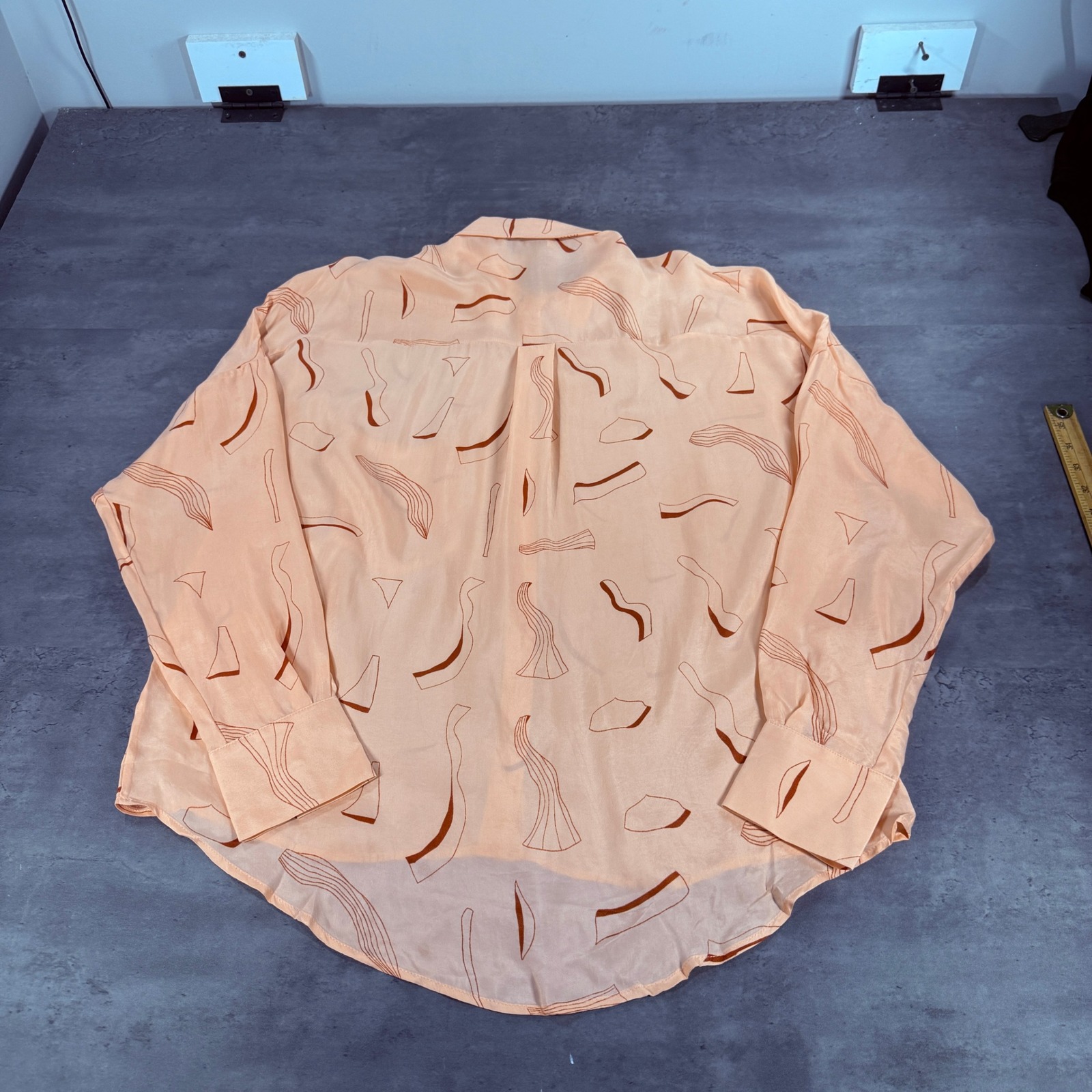 Ohsevendays Cecil Blouse Button Down Shirt Os Peach Abstract Geometric New $70 — image 6 of 8